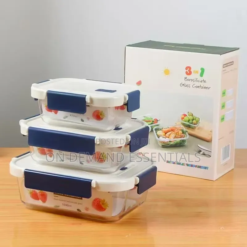 3Pcs Glass Food Storage/ Lunch Box Containers
