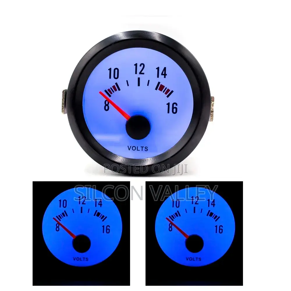 52mm Black Face Blue LED Digital Volt Meter Gauge 8-16 Volts New