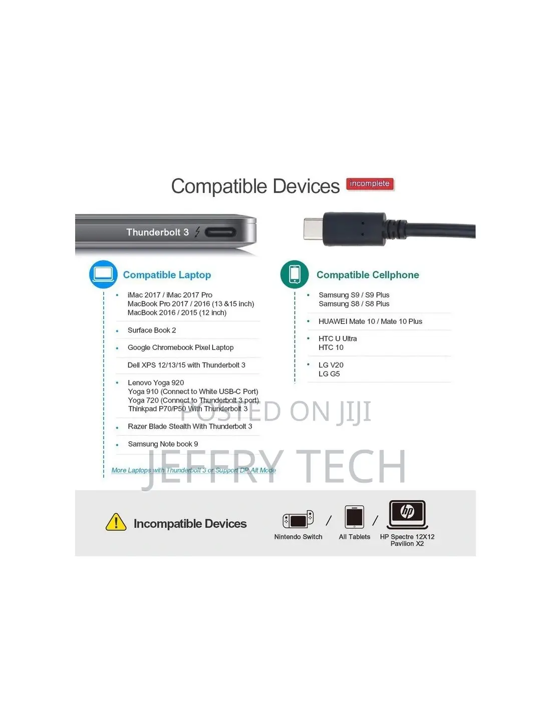 USB 3.1 Type C to VGA Female Adapter Cable for Macbook 12 Inch Chrome