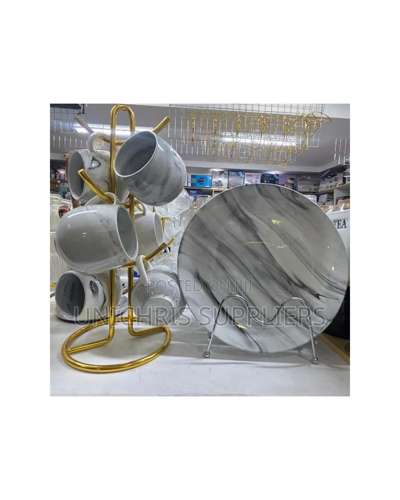 6pcs Marble Grey Dinner Plates and Mugs