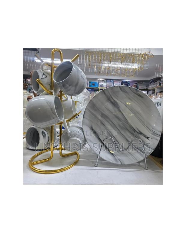 6pcs Marble Grey Dinner Plates and Mugs