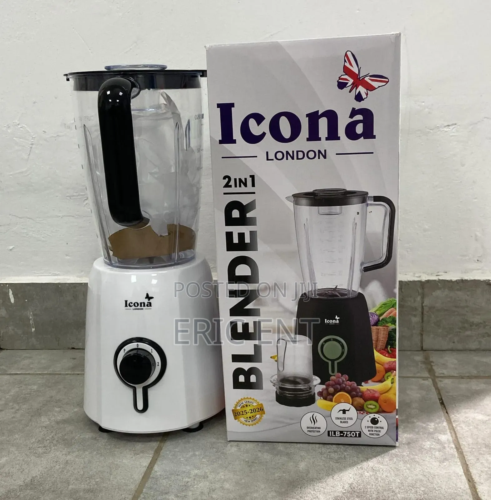 ICONA Blender ILB-100T 2 in 1 Electric With Grinder 1.5L, 300W, Gray