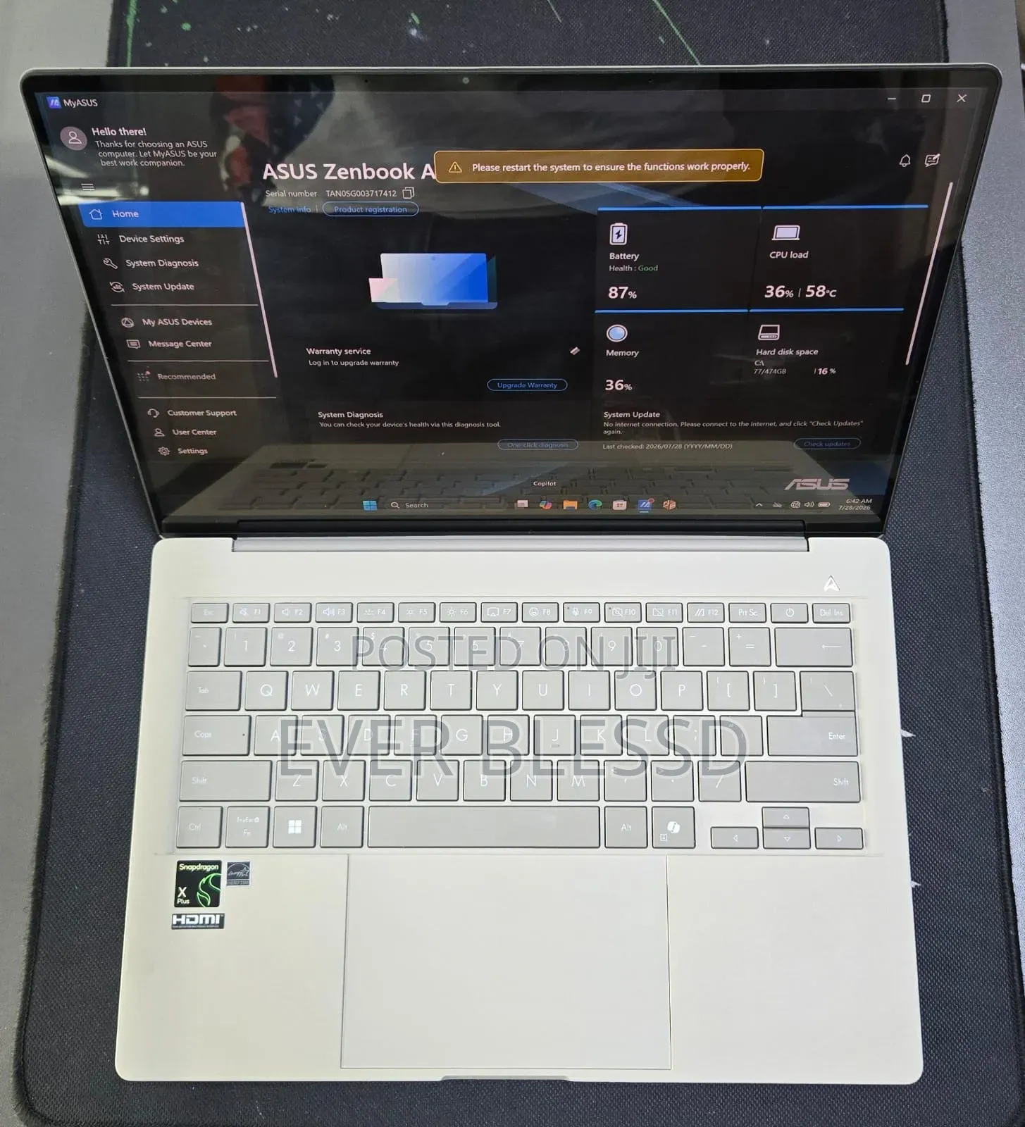 Laptop Asus Zenbook 14 OLED 16GB Qualcomm Snapdragon X Plus SSD 512GB