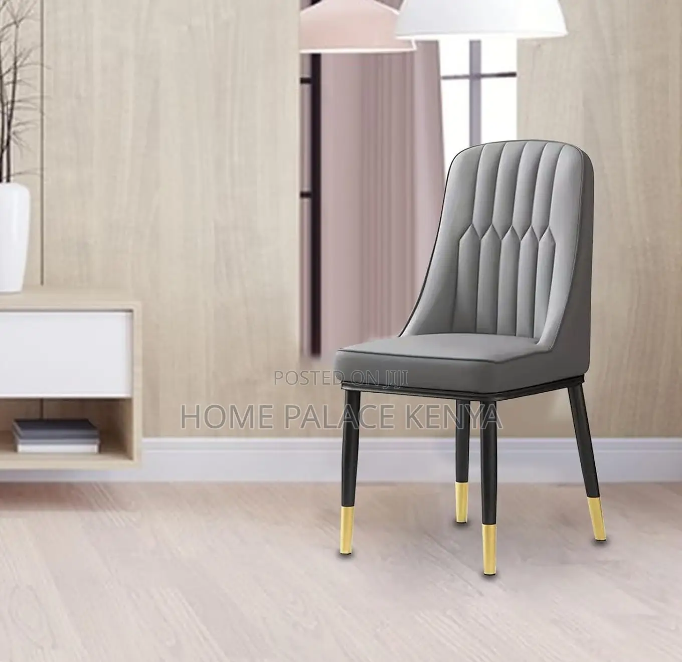 Dining Chair: Stitched Comfortable Grey Chair With Titanium Legs