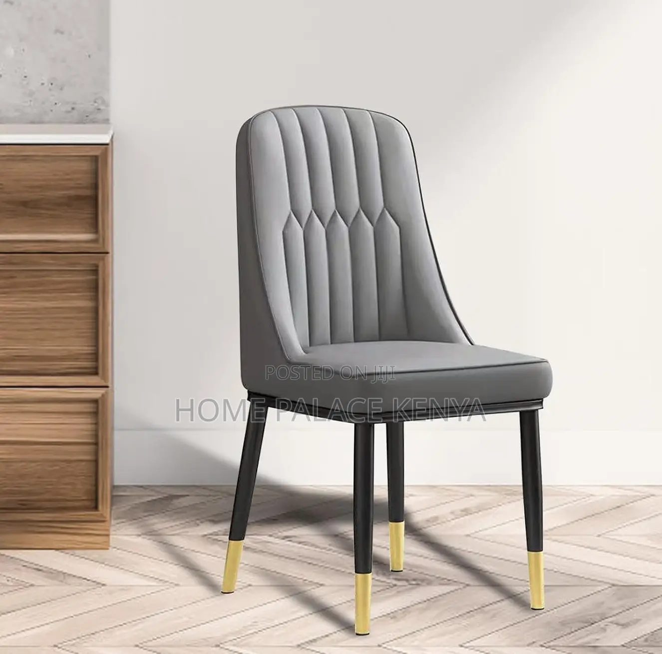 Dining Chair: Stitched Comfortable Grey Chair With Titanium Legs