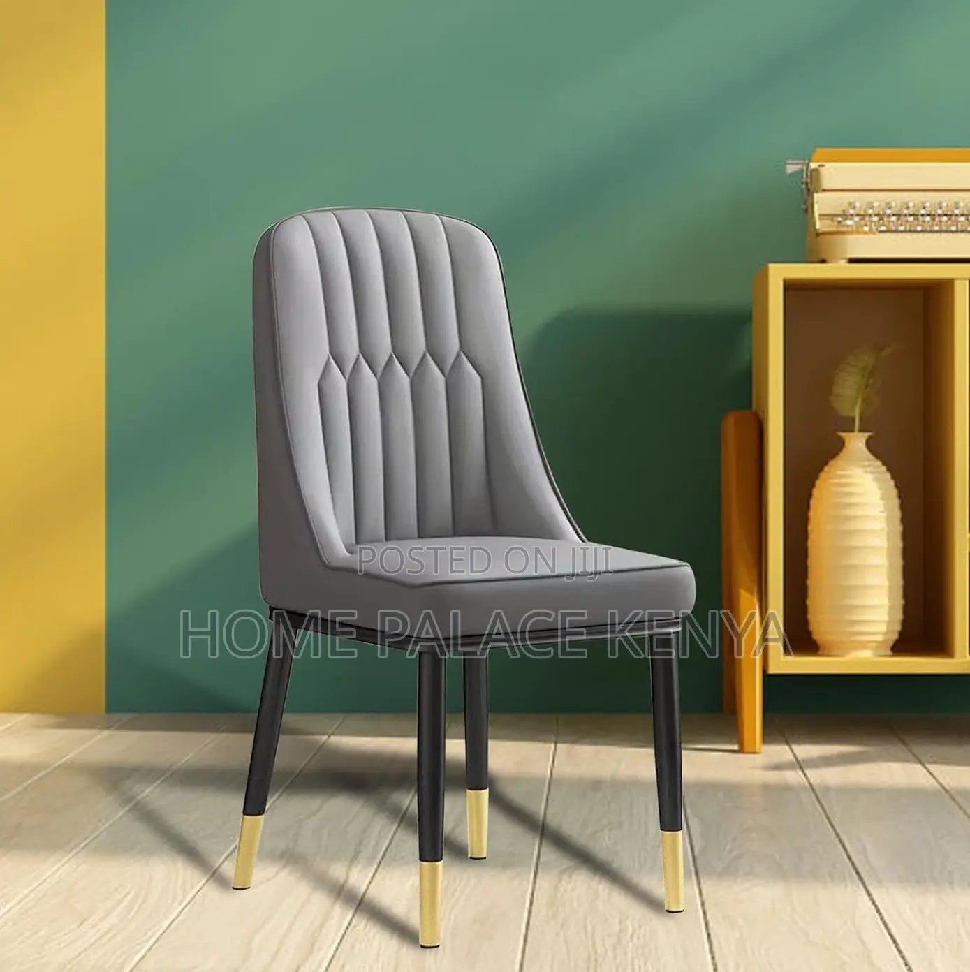 Dining Chair: Stitched Comfortable Grey Chair With Titanium Legs