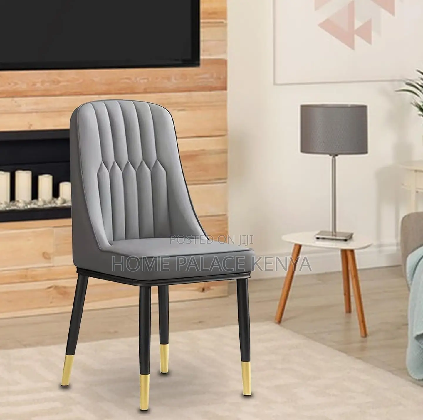 Dining Chair: Stitched Comfortable Grey Chair With Titanium Legs
