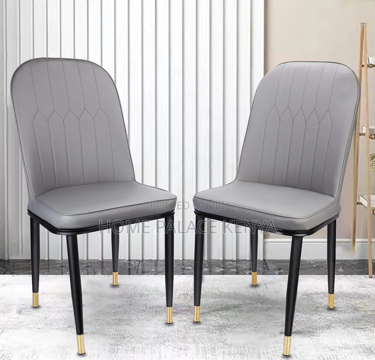 Dining Chair: Stitched Comfortable Grey Chair With Titanium Legs