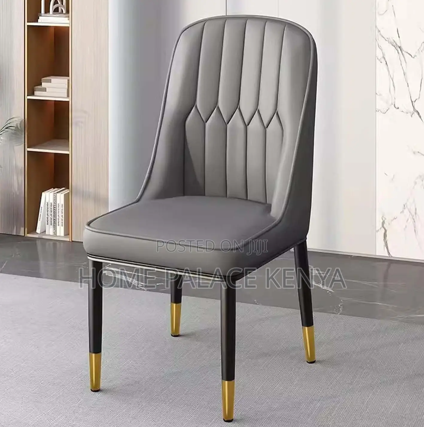 Dining Chair: Stitched Comfortable Grey Chair With Titanium Legs