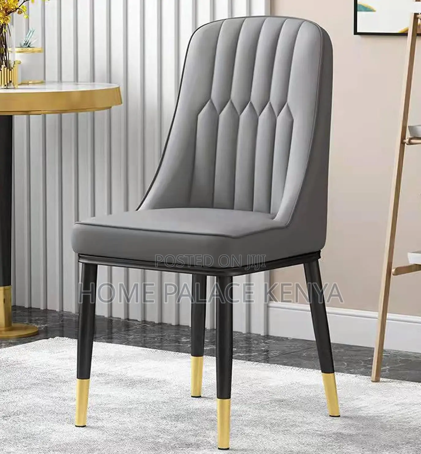 Dining Chair: Stitched Comfortable Grey Chair With Titanium Legs