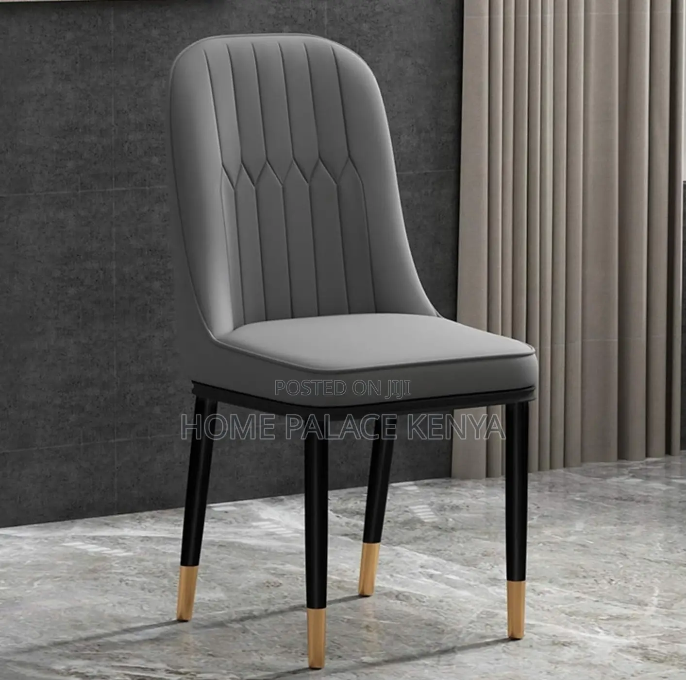 Dining Chair: Stitched Comfortable Grey Chair With Titanium Legs