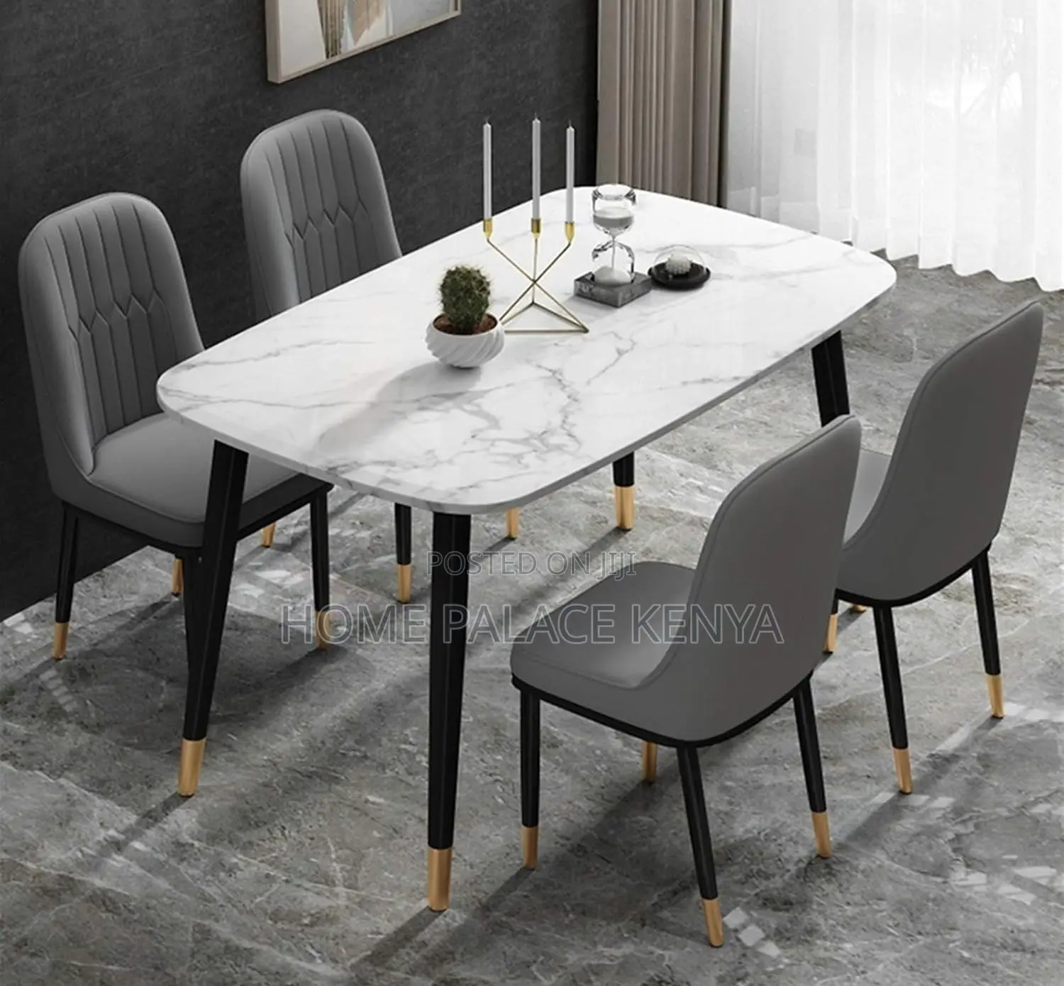 Dining Chair: Stitched Comfortable Grey Chair With Titanium Legs