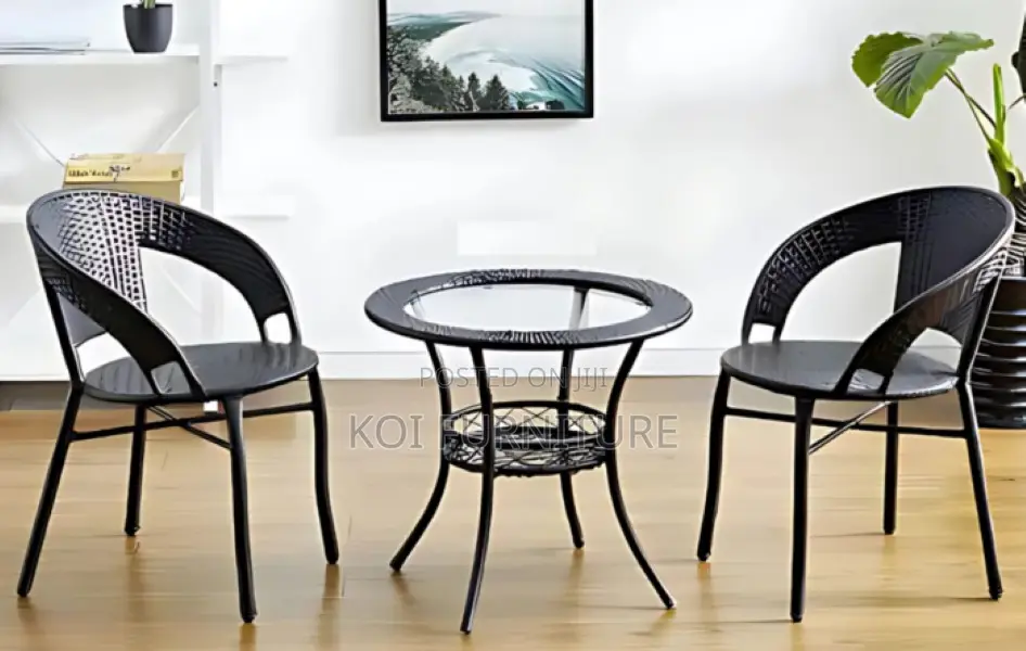 Outdoor Set : Round Black Bistro Table Outdoor Set