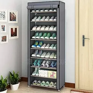 10-Tier Gray Fabric Shoe Rack Organizer With Zipper Dust Cover