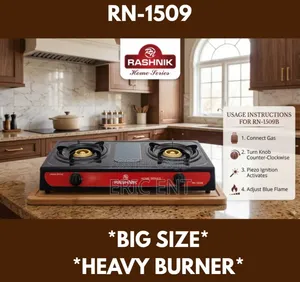 Rashnik Two Burners Gas Stove+ 13KG Regulator + Pipe + Tightener