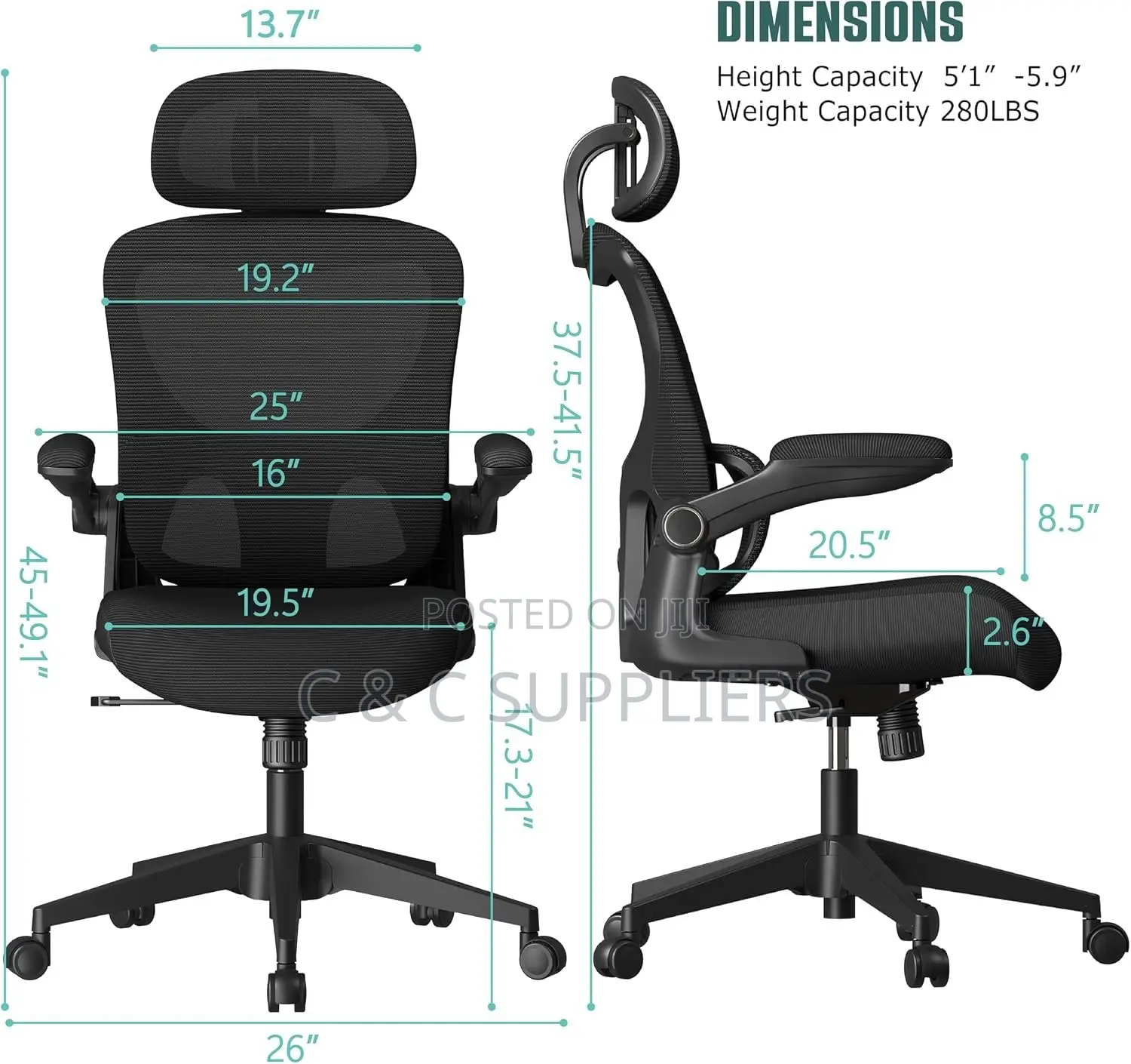 Swivel Mesh Chair With Flip Armrest