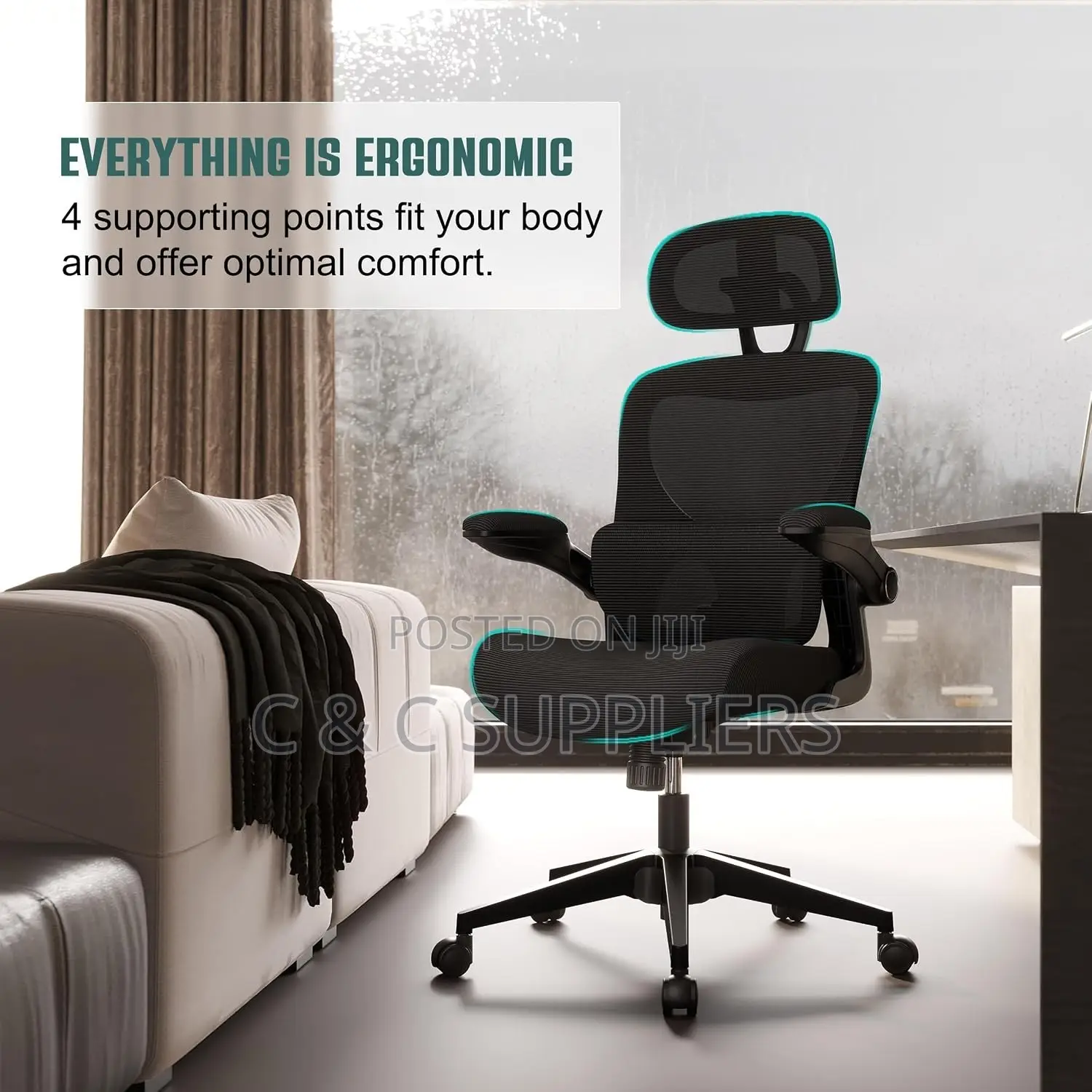 Swivel Mesh Chair With Flip Armrest