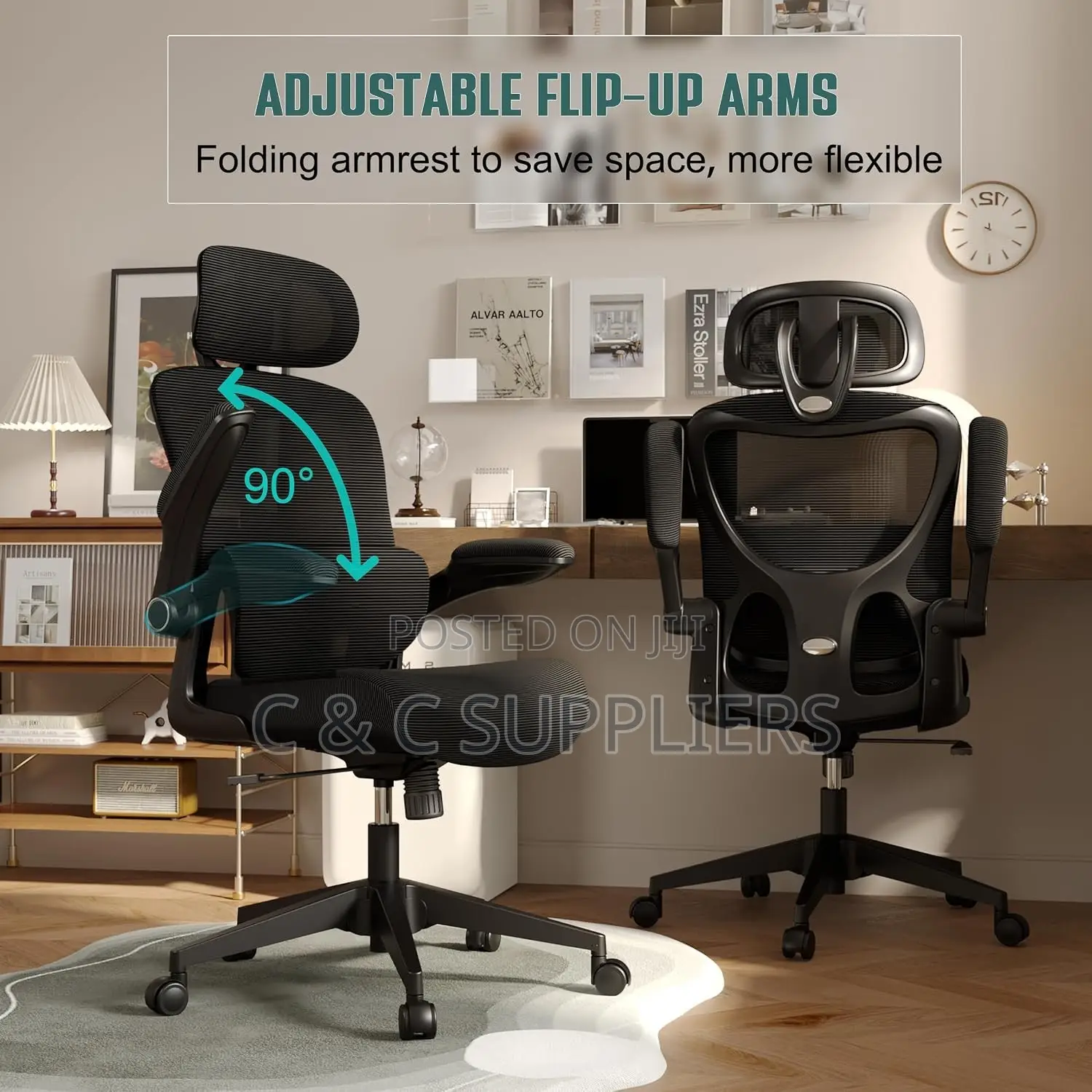 Swivel Mesh Chair With Flip Armrest