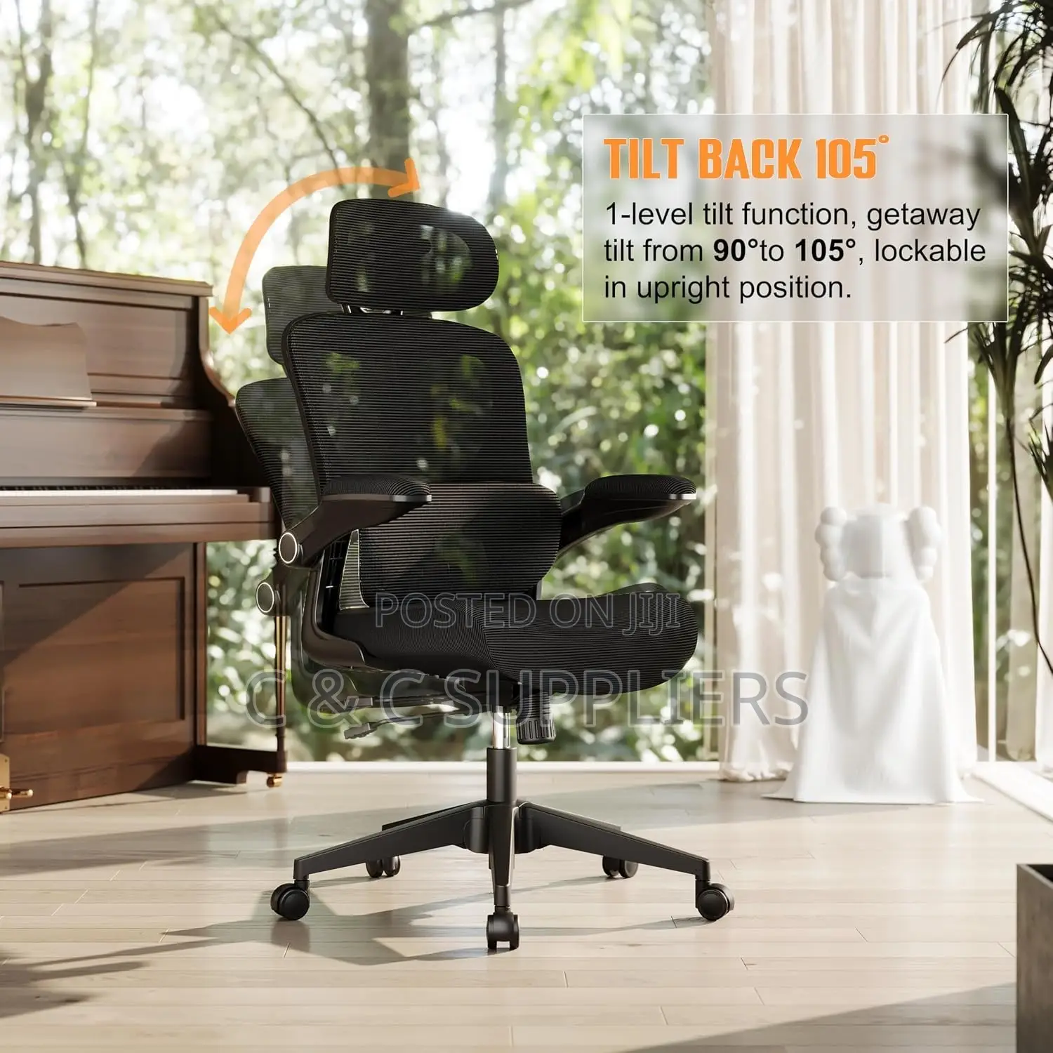 Swivel Mesh Chair With Flip Armrest
