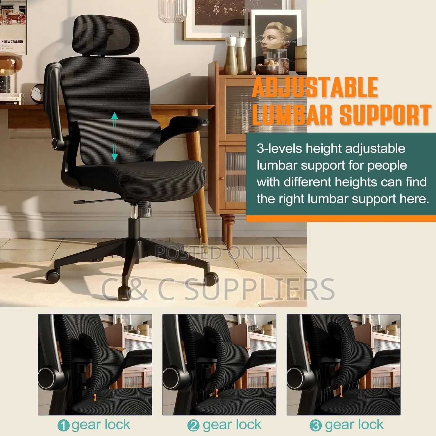 Swivel Mesh Chair With Flip Armrest