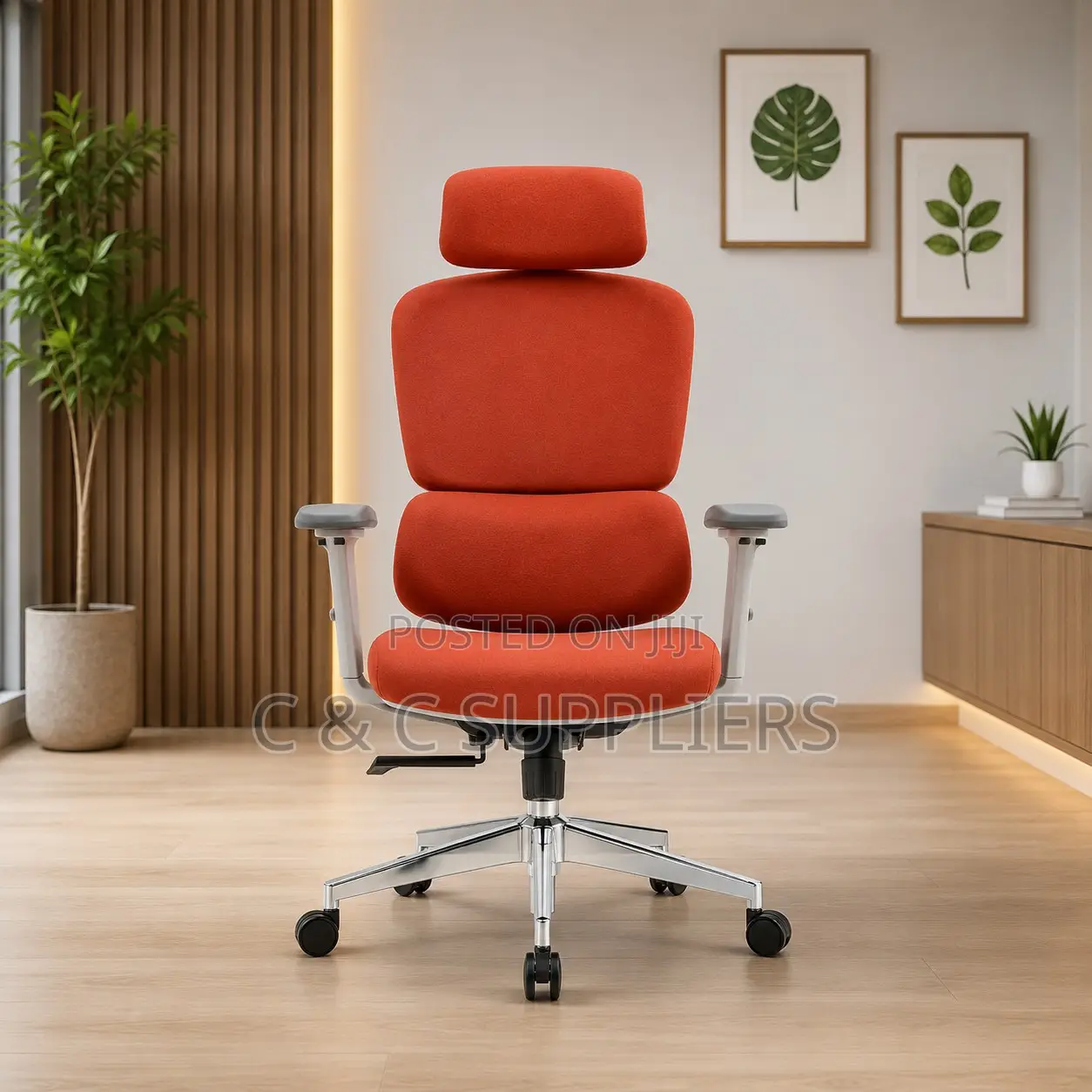 Modern Orange Full Fabric Orthopedic Chair.