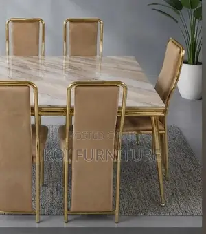 Dining Set; Six Seaters Modern Golden Colored Dining Set