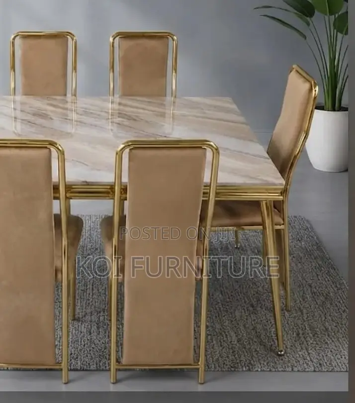 Dining Set; Six Seaters Modern Golden Colored Dining Set