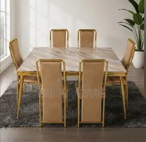Dining Set; Six Seaters Modern Golden Colored Dining Set