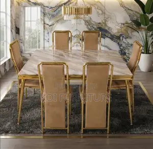Dining Set; Six Seaters Modern Golden Colored Dining Set