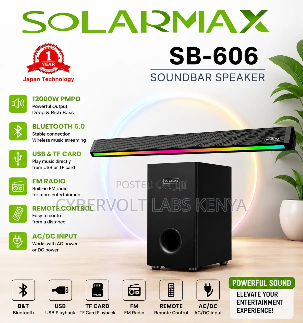 SOLARMAX SB-606 Bluetooth Soundbar Speaker With Subwoofer