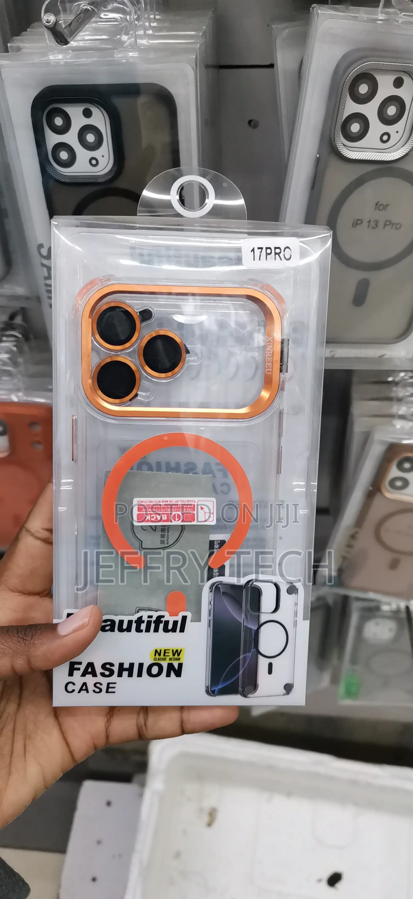 iPh 17 Pro Clear Magnetic Case Wit Vibrant Orange Metallic Camera Lens