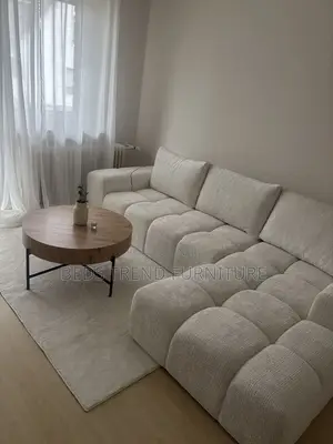 6-Seater L Seat White Bubble Fabric Sofa