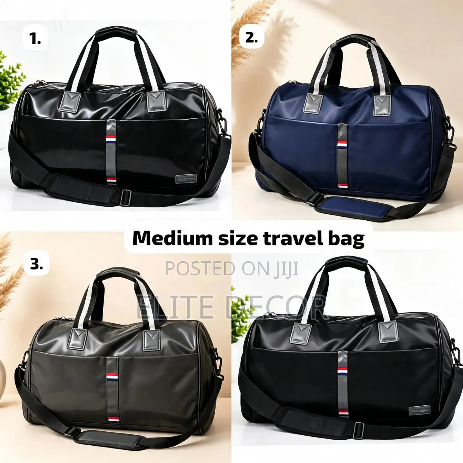Fashion Elegant Black Duffle Travel Bag With Stripe Design