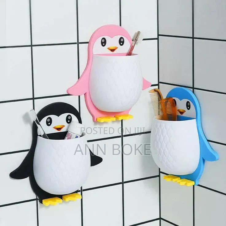 Penguin Wall Holder 
Toothbrush + Paste Organizer
No Drill Needed