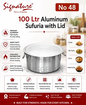 100Litres Aluminum Extra Heavy Sufurias With Lid and Handle
