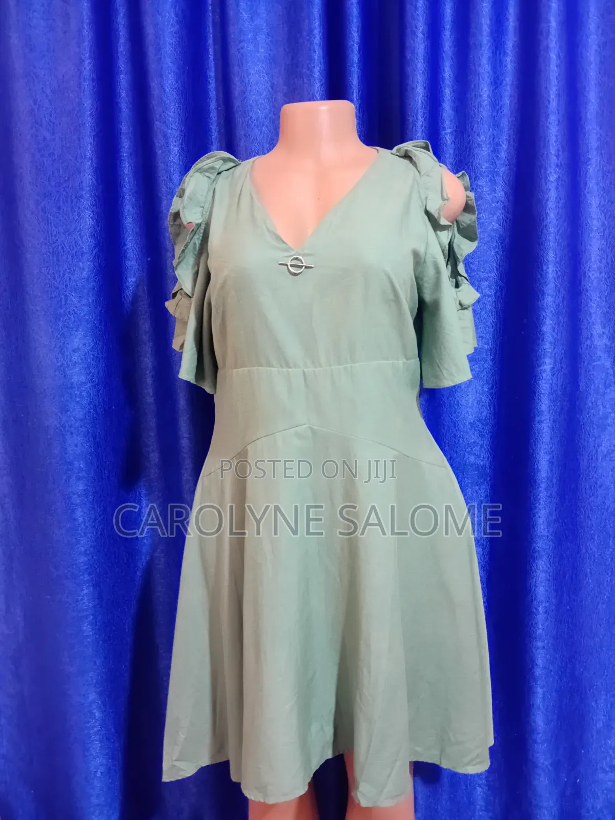 XL Women's Green Ruffle Sleeve Dress Size ( 16–18)