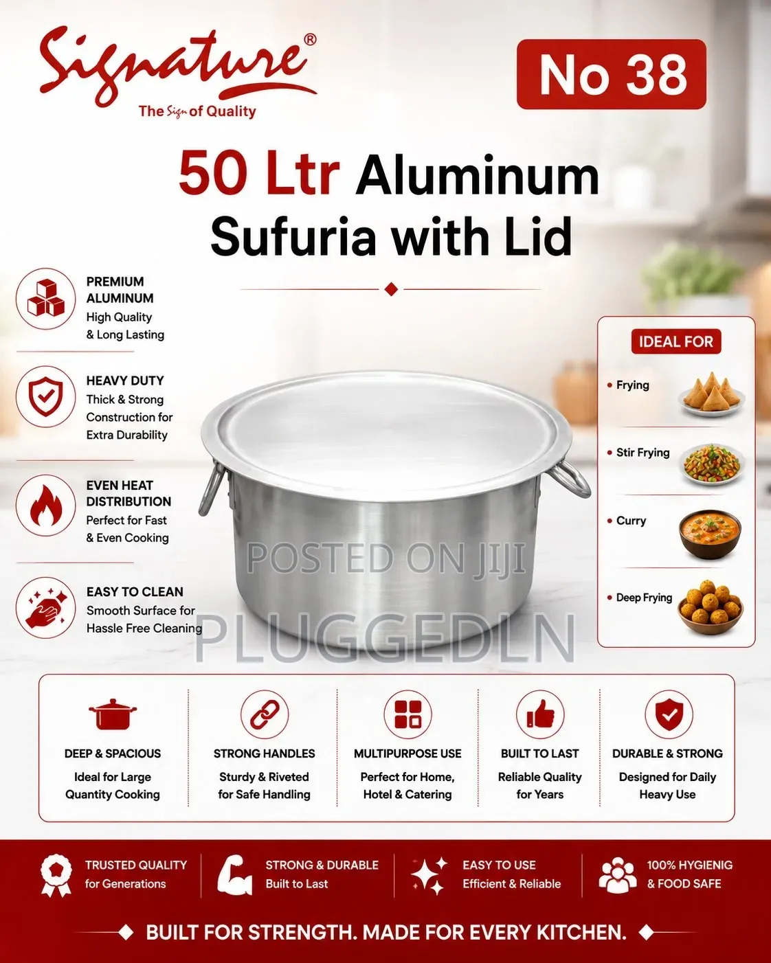 50L Aluminum Extra Heavy Sufurias With Lid and Handle