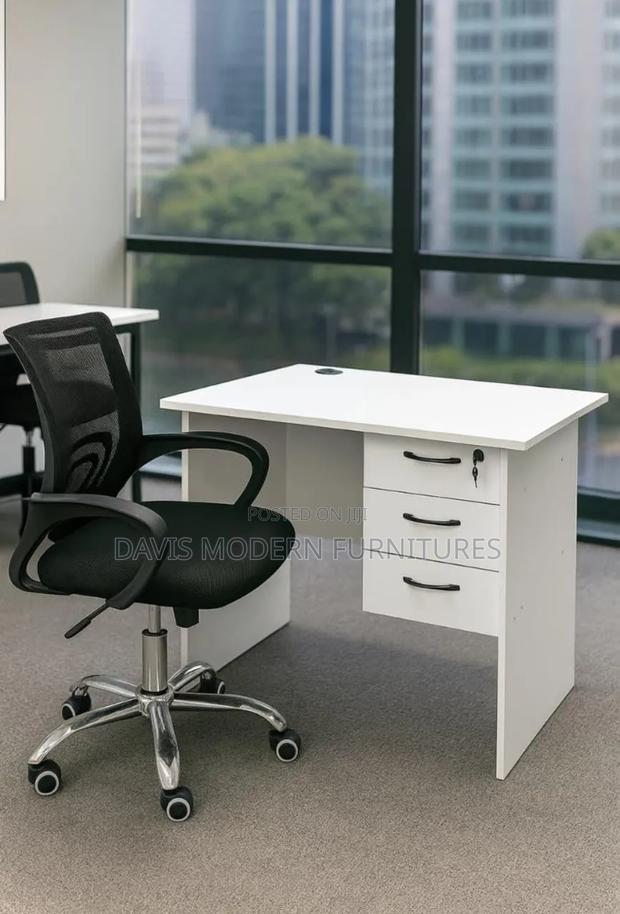 White Pedestal Office Desk - main view