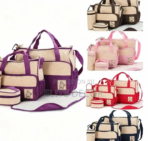 5-in-1 Baby Diaper Bag Set – Available in Red, Chocolate, Navy Blue