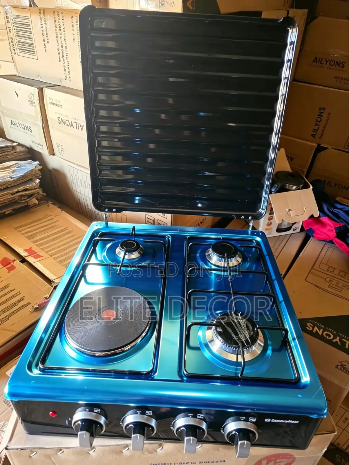 ElectroMate 3+1 Table Top Cooker – 3 Gas Burners+ 1 Electric Hot Plate