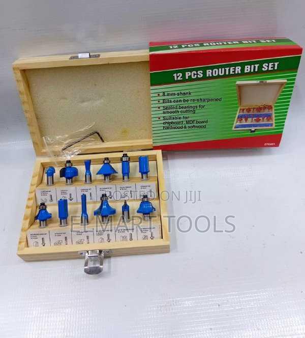 12-Piece Tungsten Carbide-Tipped Wood Router Bit Set 8mm