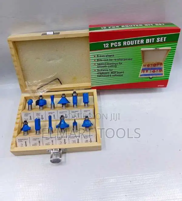 12-Piece Tungsten Carbide-Tipped Wood Router Bit Set 8mm