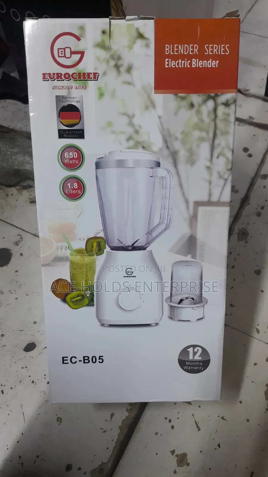 1.8 Litres Eurochef 2-in-1 Blender With Grinder - 650Watts