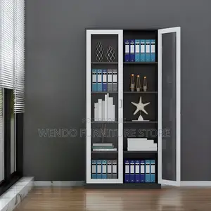 Office Cabinet; Two Doors - Five Shelves Gray Filing Cabinet