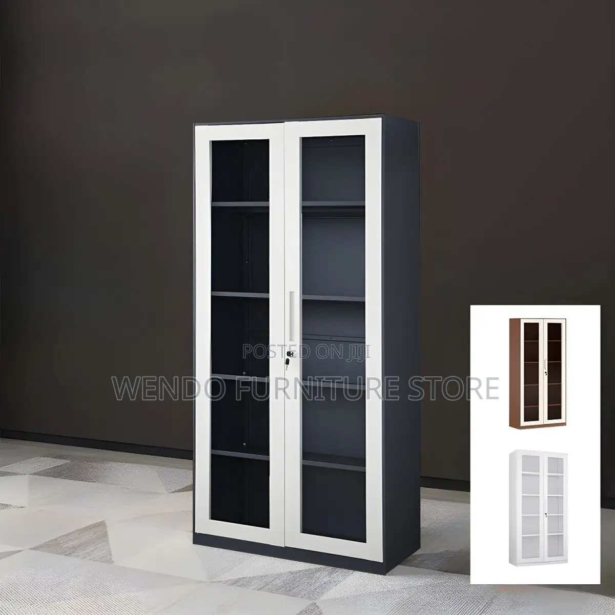 Office Cabinet; Two Doors - Five Shelves Gray Filing Cabinet