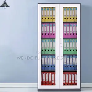 Office Cabinet; Two Doors - Five Shelves Gray Filing Cabinet