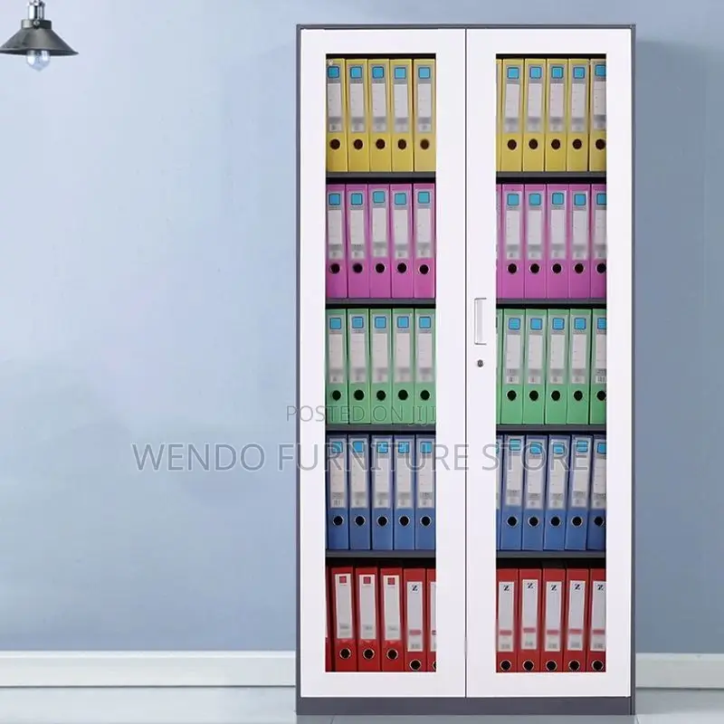 Office Cabinet; Two Doors - Five Shelves Gray Filing Cabinet