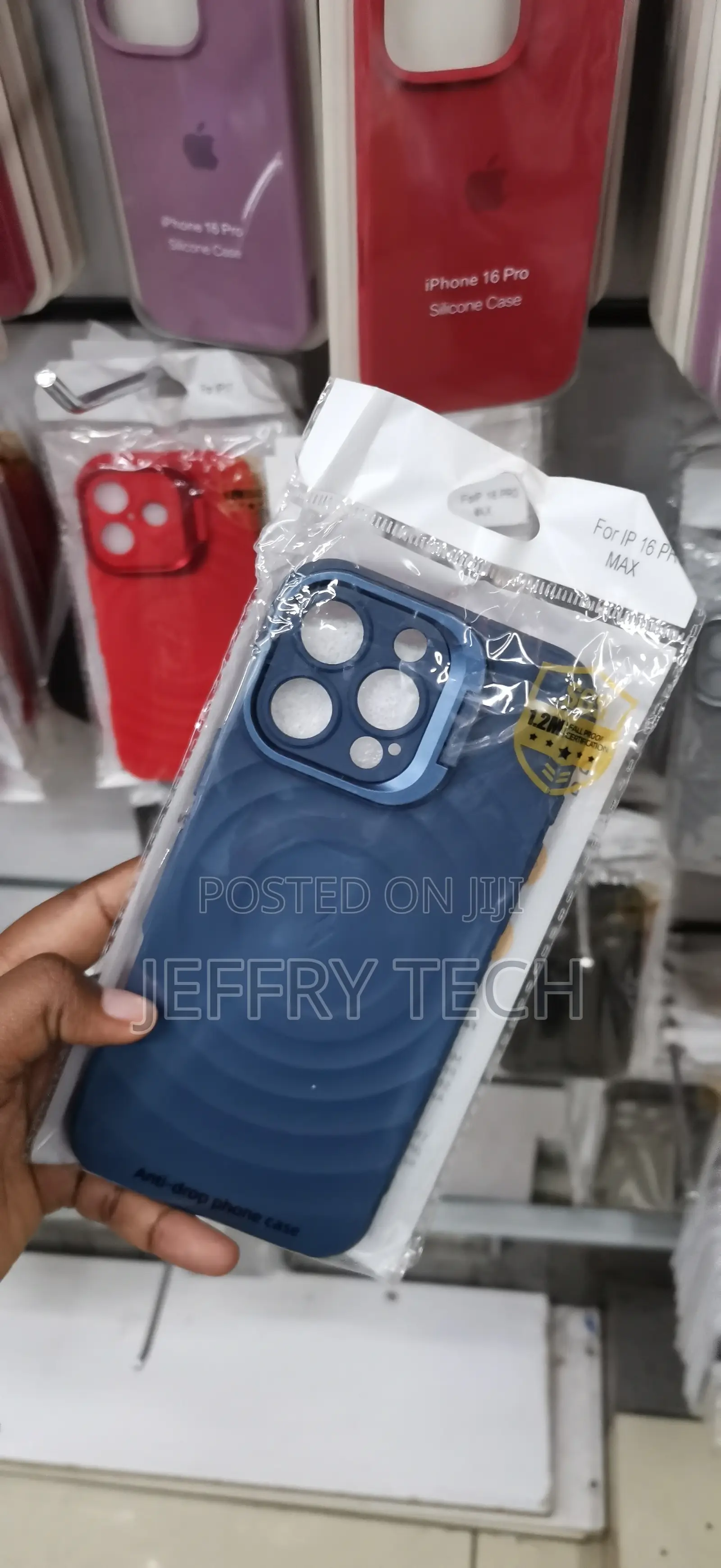iPhone 16 Pro Max Blue Wave-Textured Magnetic Shockproof Phone Case