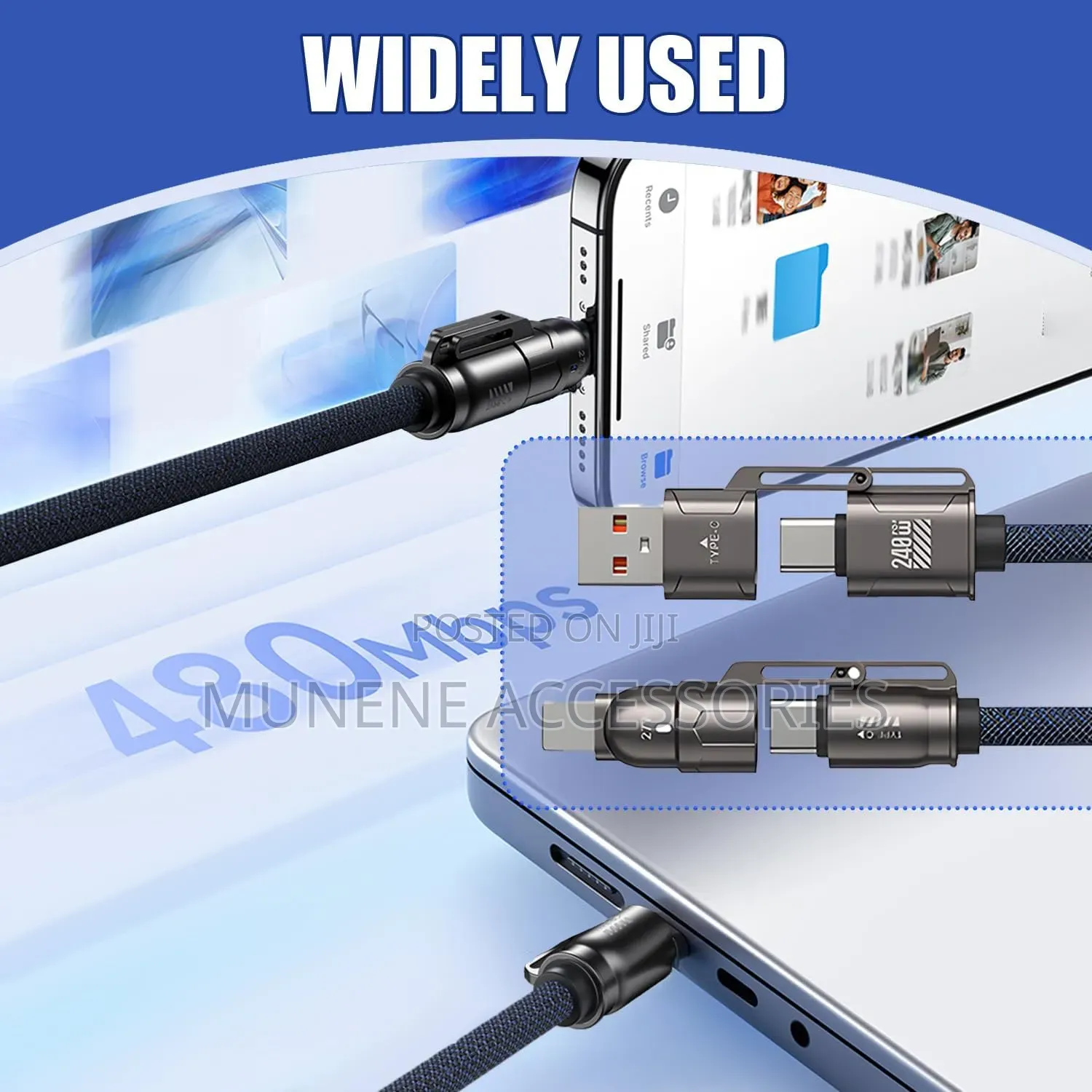 4in1 Multi Charger Cable LED Display 240W USB Fast Charging Cable 1.8M