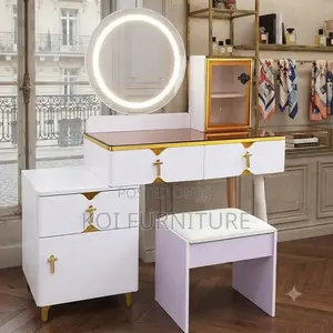 Dressersp; Brown- Golden Dressing Vanity Set With Lightings